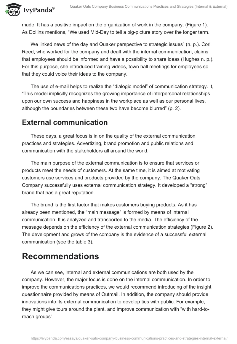 Quaker Oats Company Business Communications Practices and Strategies (Internal & External). Page 3