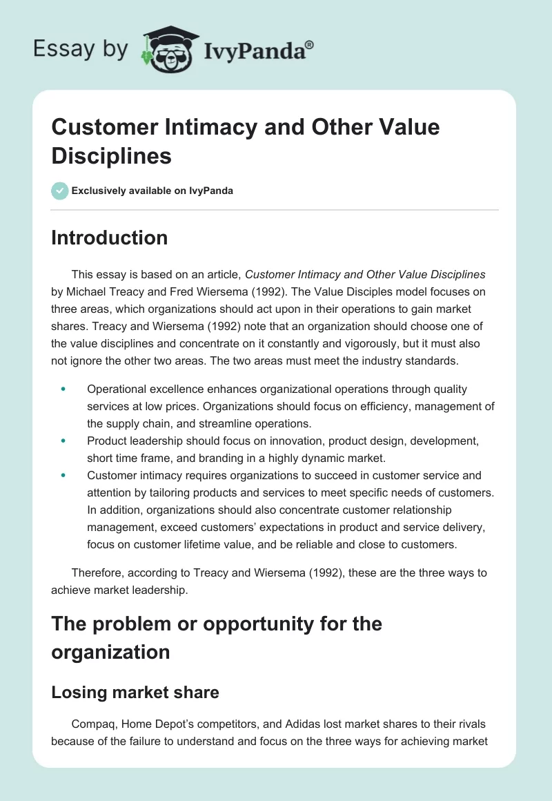Customer Intimacy and Other Value Disciplines. Page 1