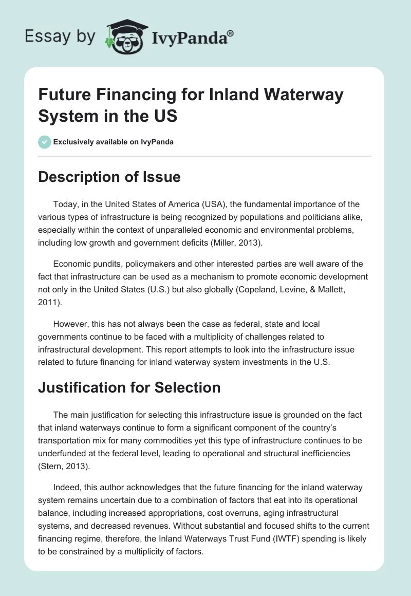 Future Financing for Inland Waterway System in the US. Page 1