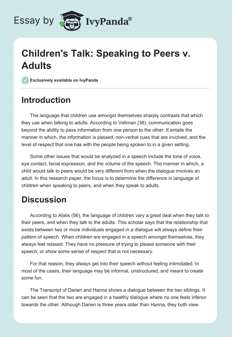 Children's Talk: Speaking to Peers v. Adults. Page 1