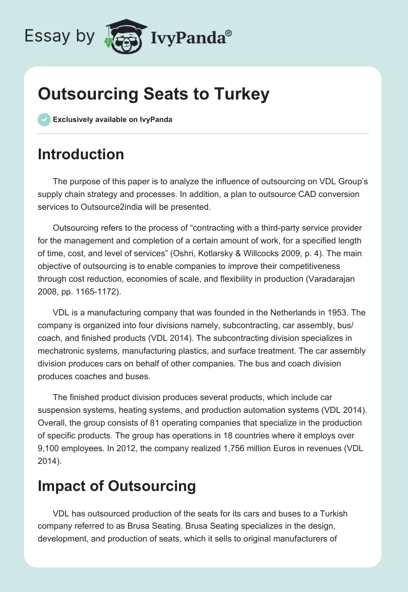 Outsourcing Seats to Turkey. Page 1