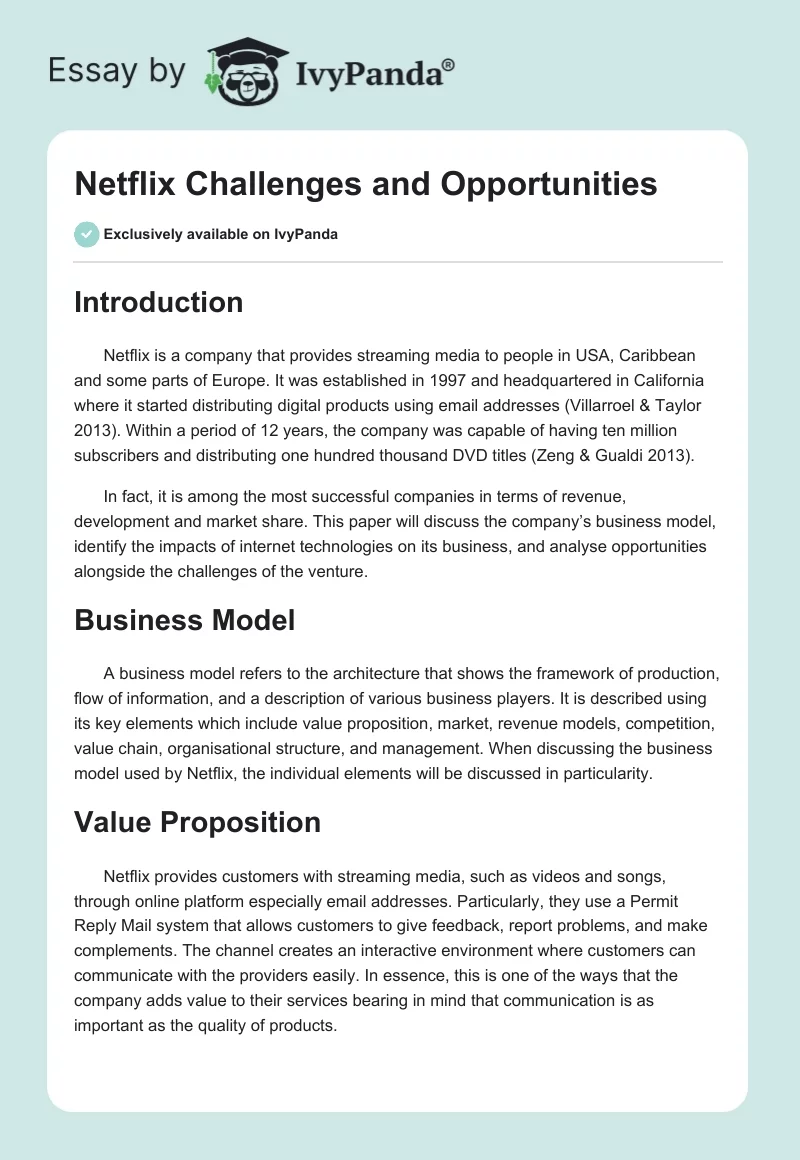 Netflix Challenges and Opportunities. Page 1