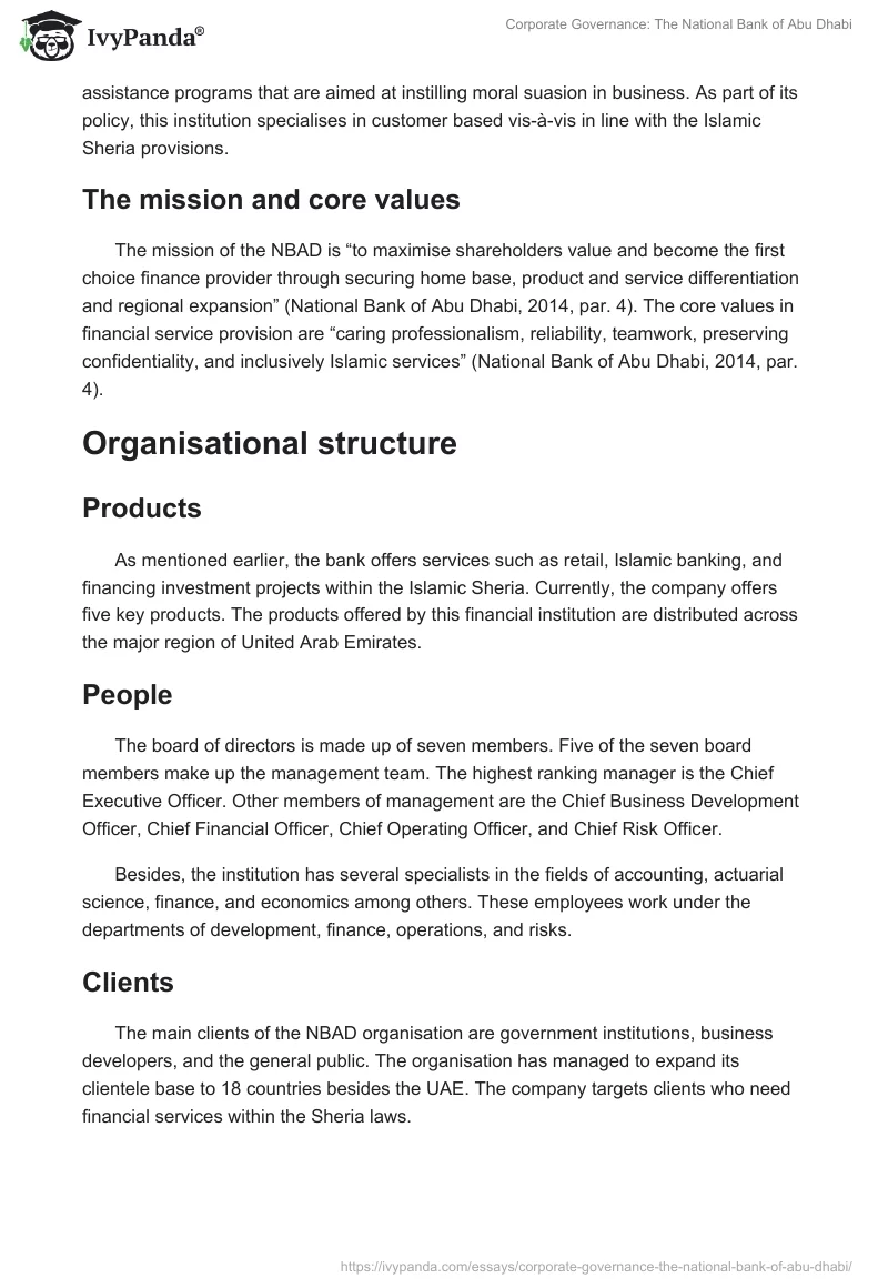 Corporate Governance: The National Bank of Abu Dhabi. Page 2