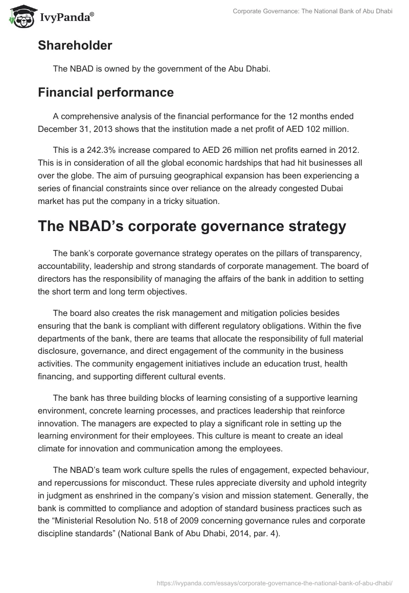 Corporate Governance: The National Bank of Abu Dhabi. Page 3