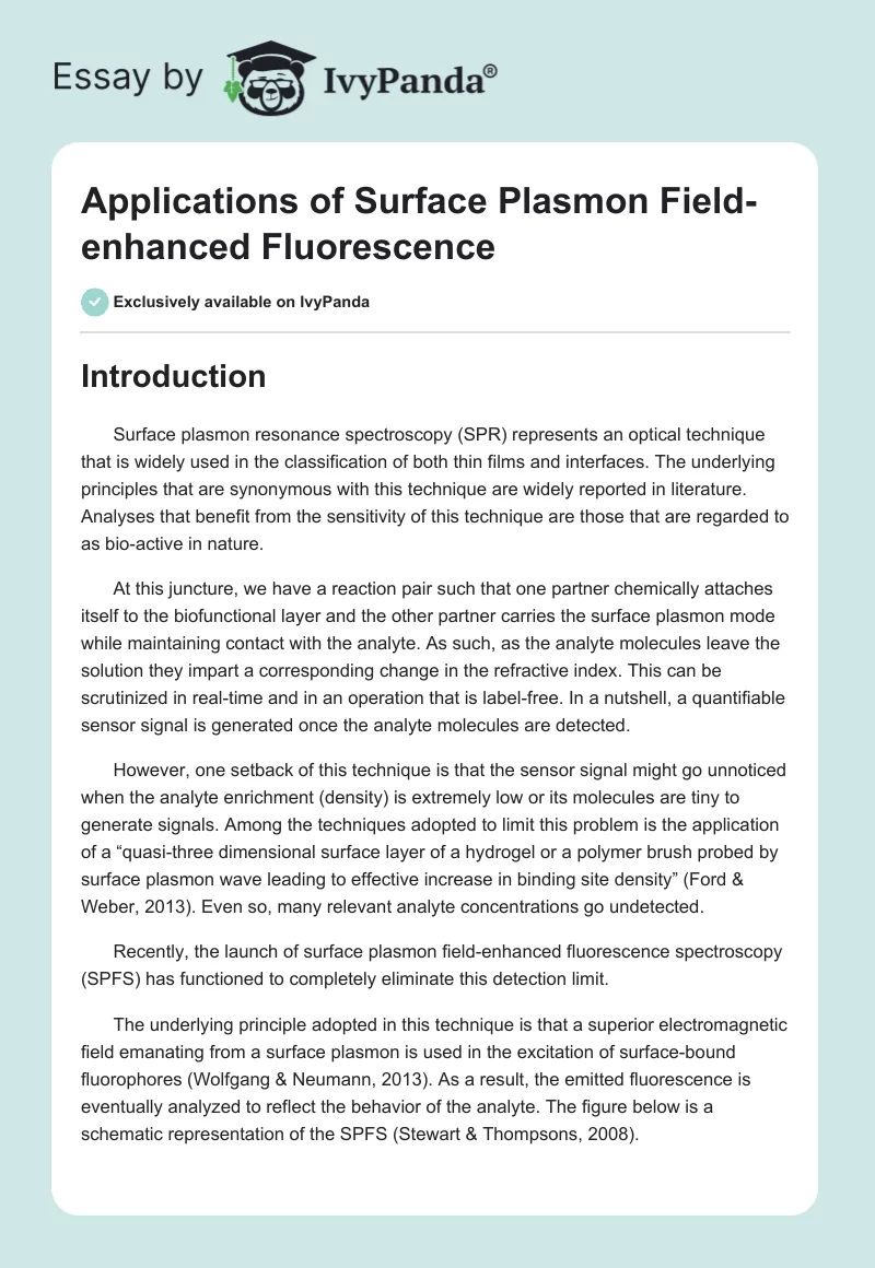 Applications of Surface Plasmon Field-enhanced Fluorescence. Page 1
