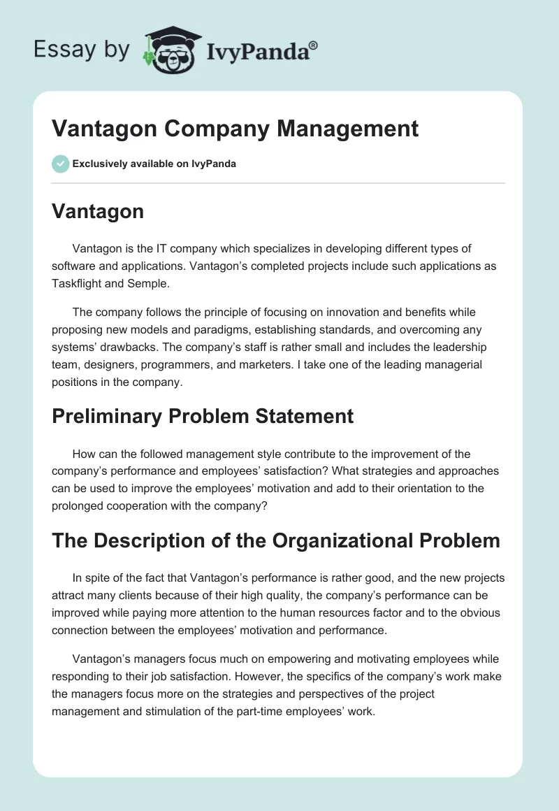 Vantagon Company Management. Page 1