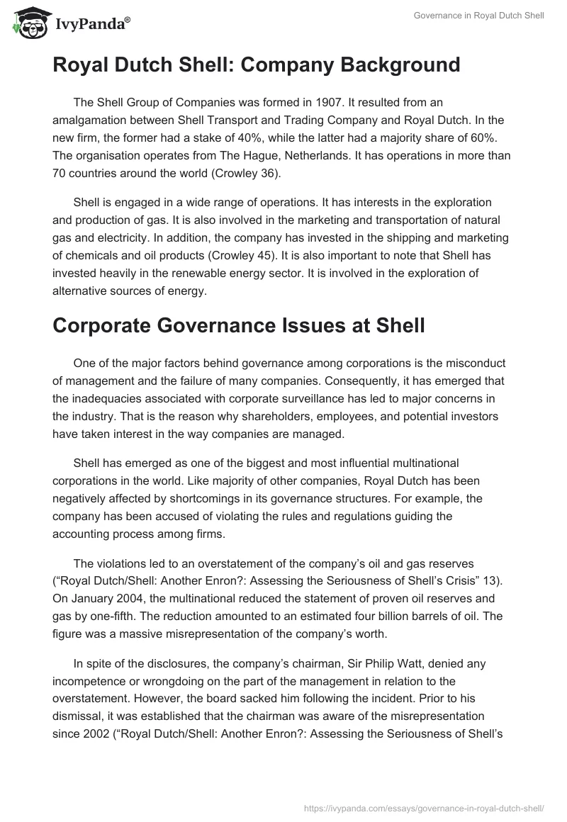 Governance in Royal Dutch Shell. Page 2