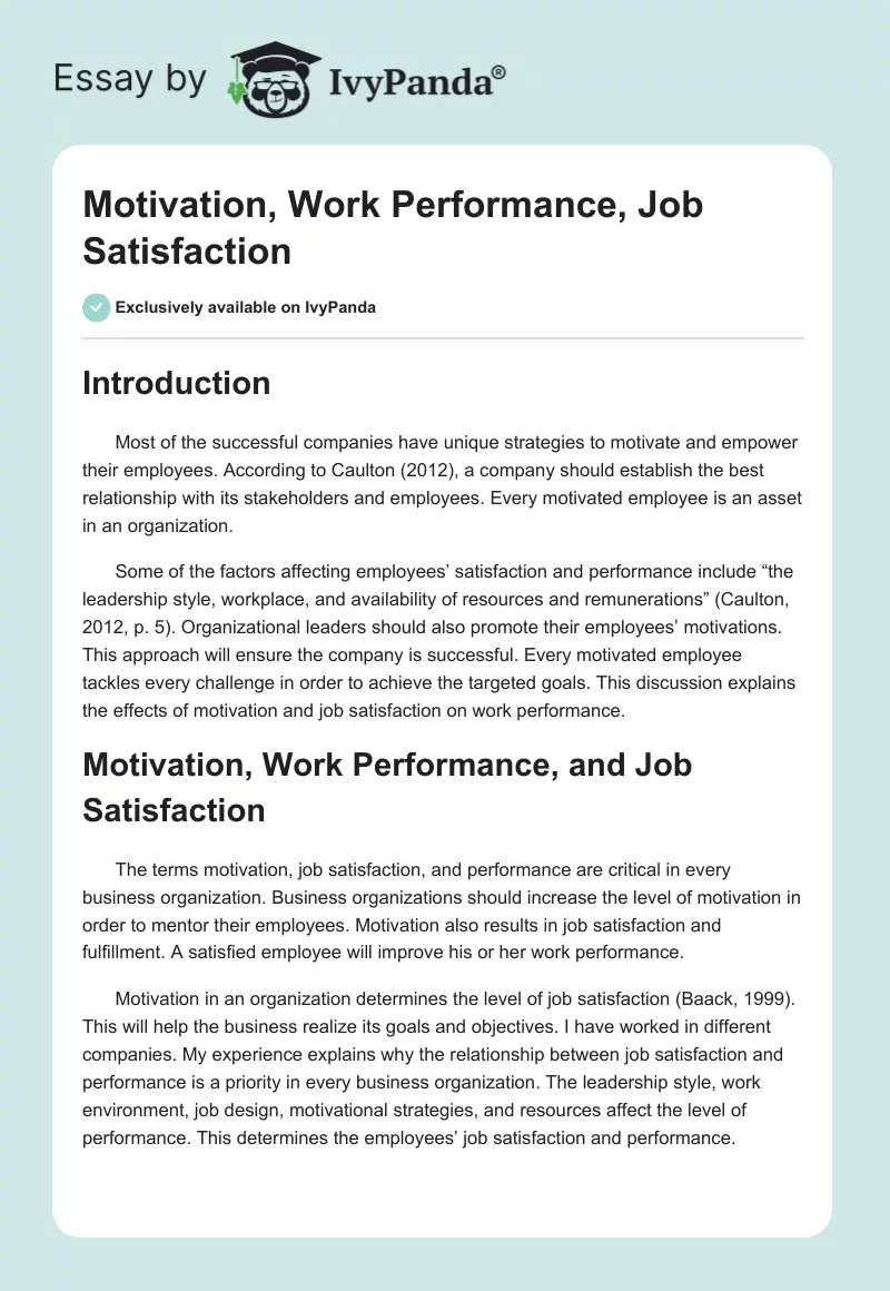 Motivation, Work Performance, Job Satisfaction. Page 1