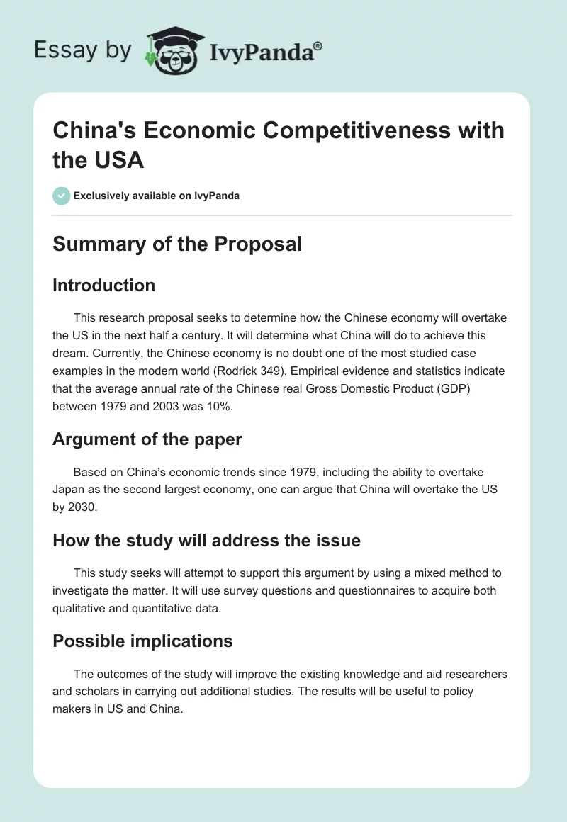China's Economic Competitiveness With the USA. Page 1