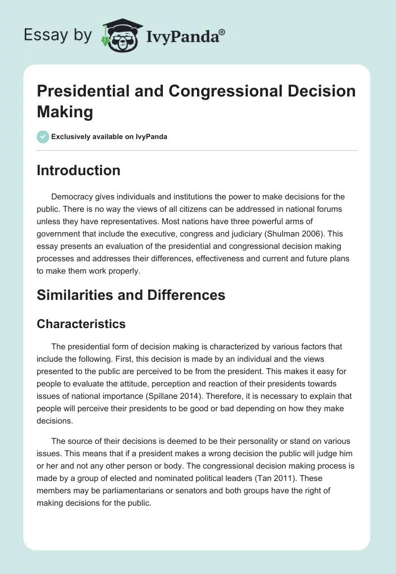 Presidential and Congressional Decision Making. Page 1