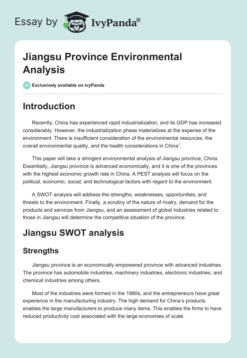 Jiangsu Province Environmental Analysis. Page 1