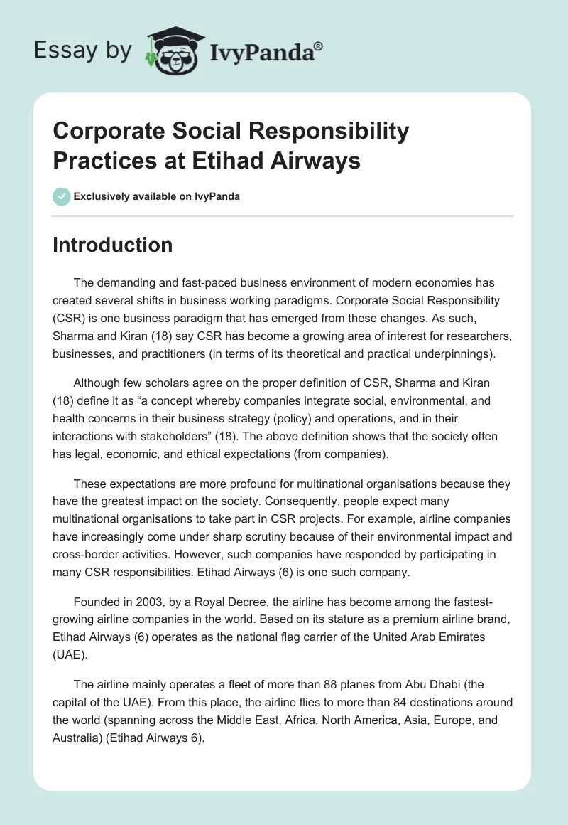 Corporate Social Responsibility Practices at Etihad Airways. Page 1