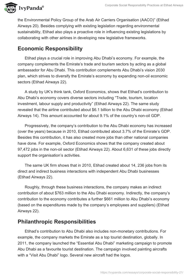 Corporate Social Responsibility Practices at Etihad Airways. Page 5