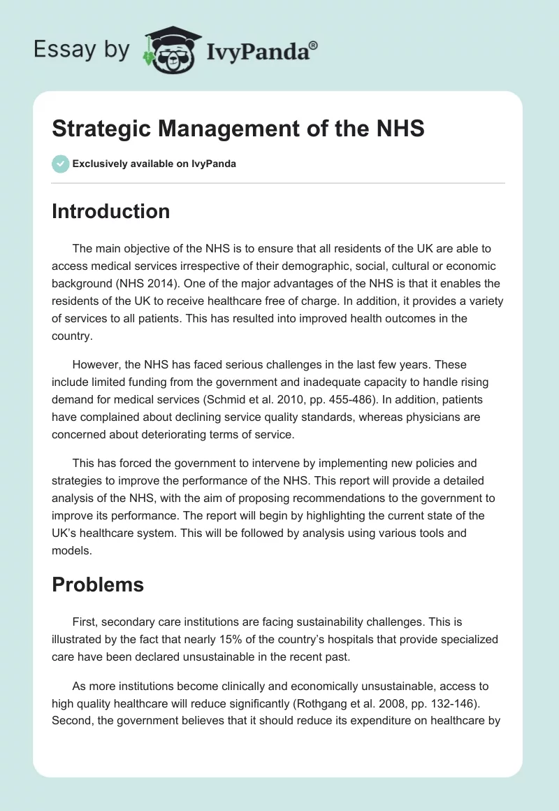 Strategic Management of the NHS. Page 1