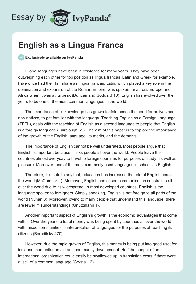 English as a Global Language Essay. Page 1