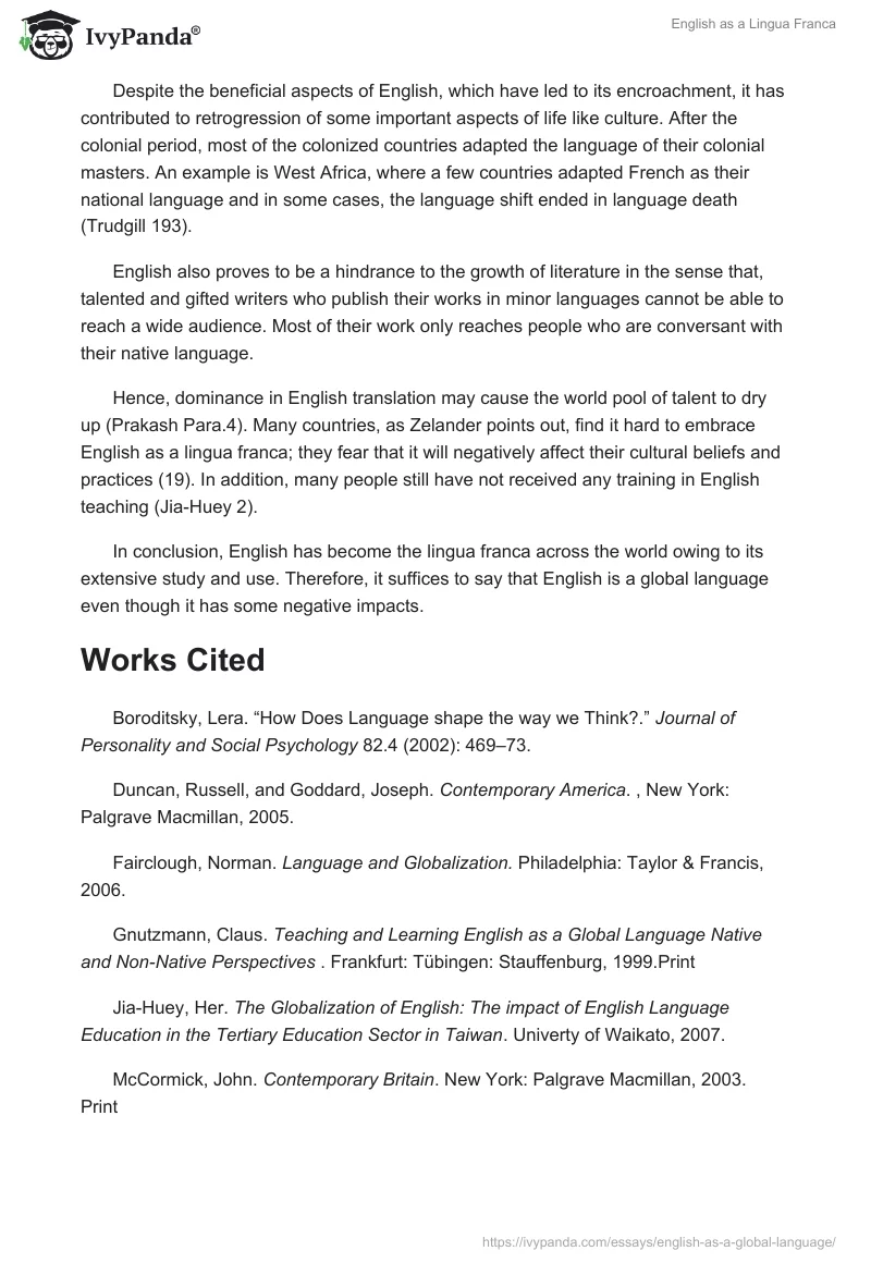 English as a Global Language Essay. Page 2
