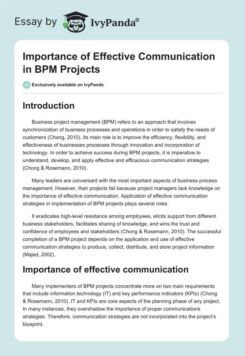Importance of Effective Communication in BPM Projects. Page 1