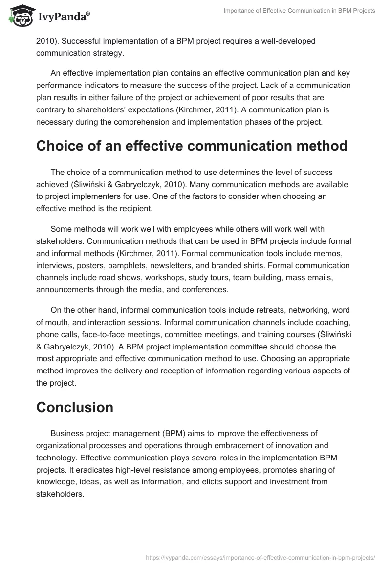 Importance of Effective Communication in BPM Projects. Page 4