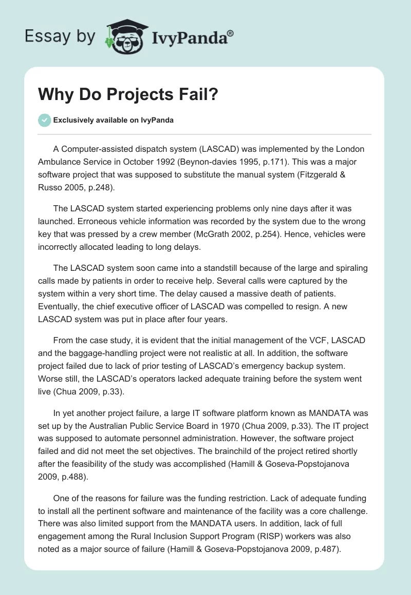 Why Do Projects Fail?. Page 1