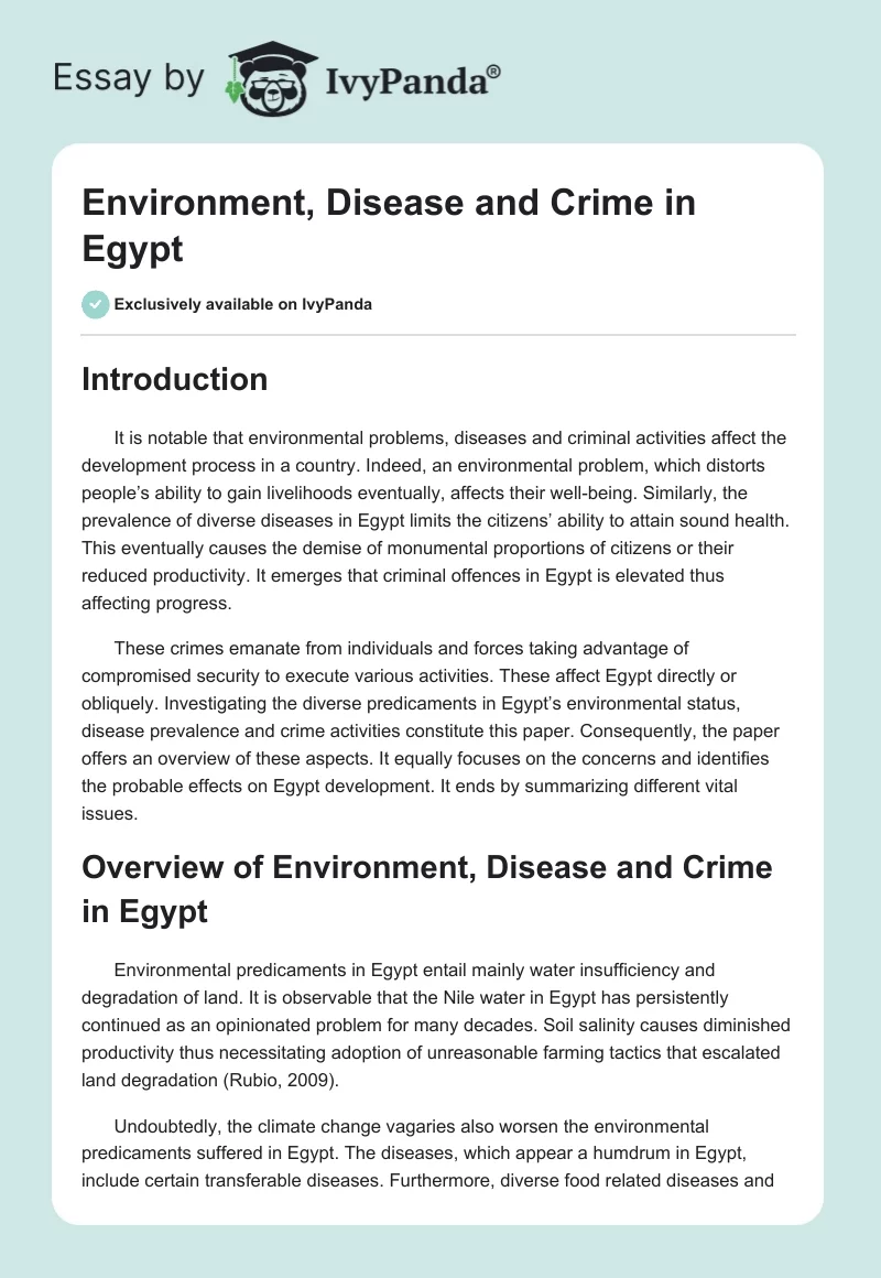 Environment, Disease and Crime in Egypt. Page 1