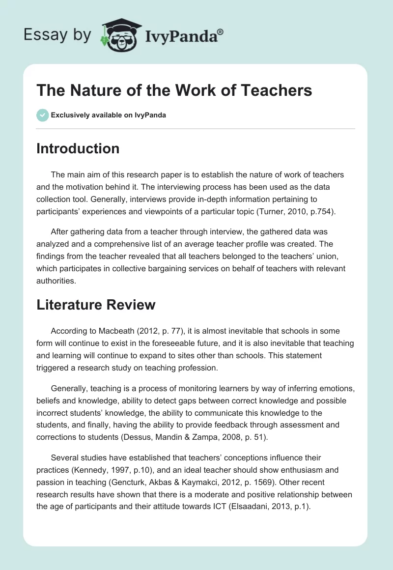 The Nature of the Work of Teachers. Page 1