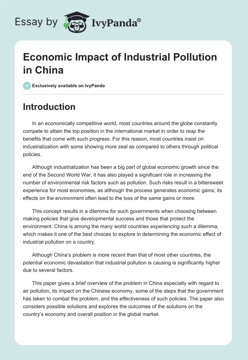 Economic Impact of Industrial Pollution in China. Page 1