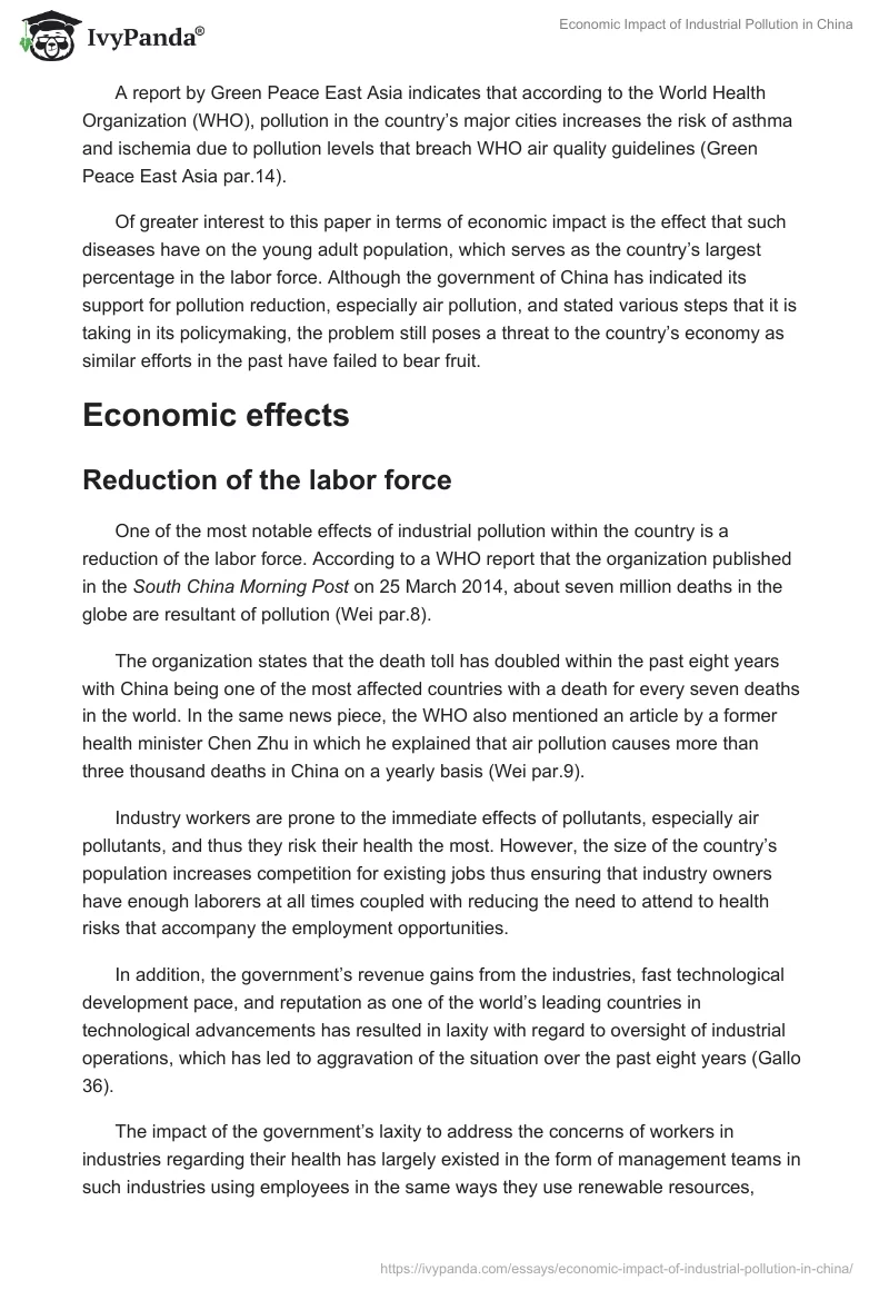 Economic Impact of Industrial Pollution in China. Page 3