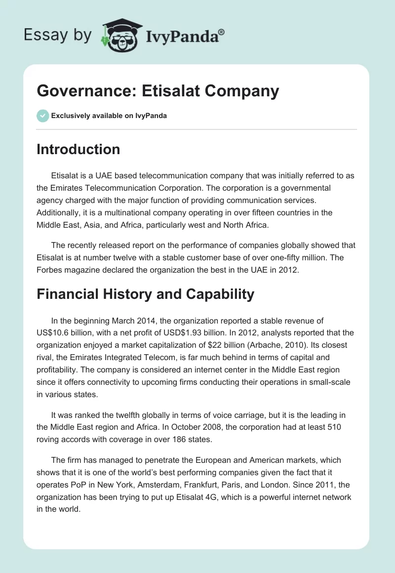 Governance: Etisalat Company. Page 1