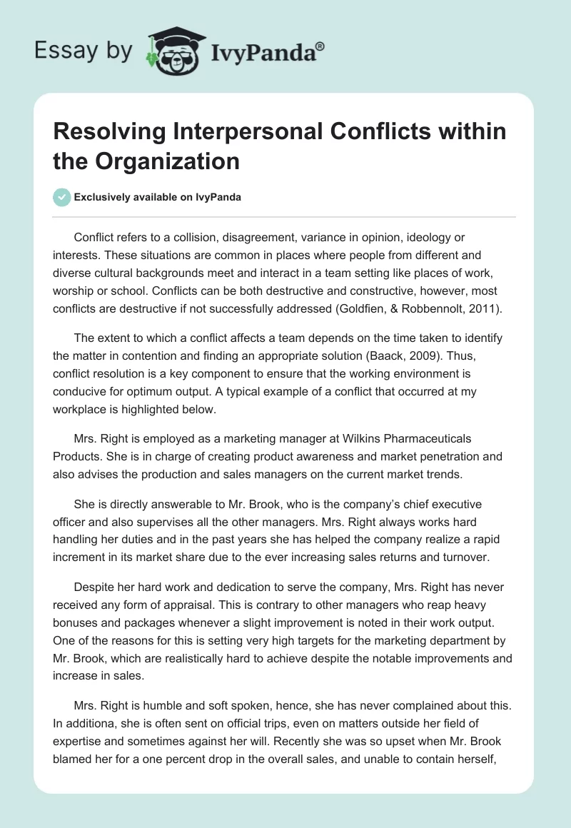 Resolving Interpersonal Conflicts Within the Organization. Page 1