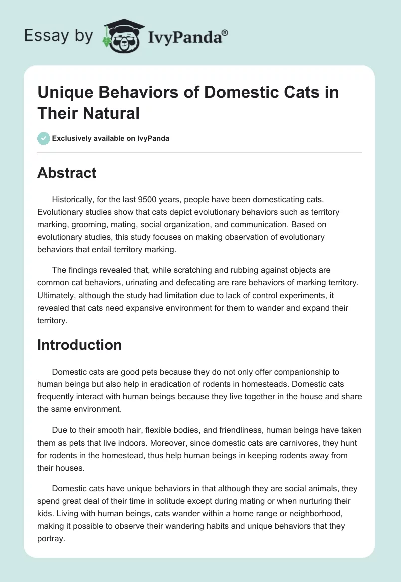Unique Behaviors of Domestic Cats in Their Natural. Page 1
