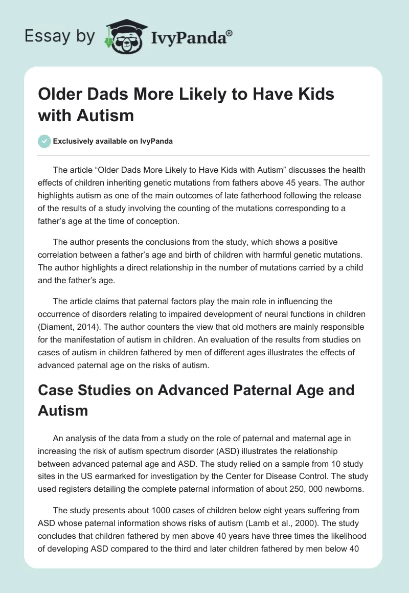 Older Dads More Likely to Have Kids With Autism. Page 1