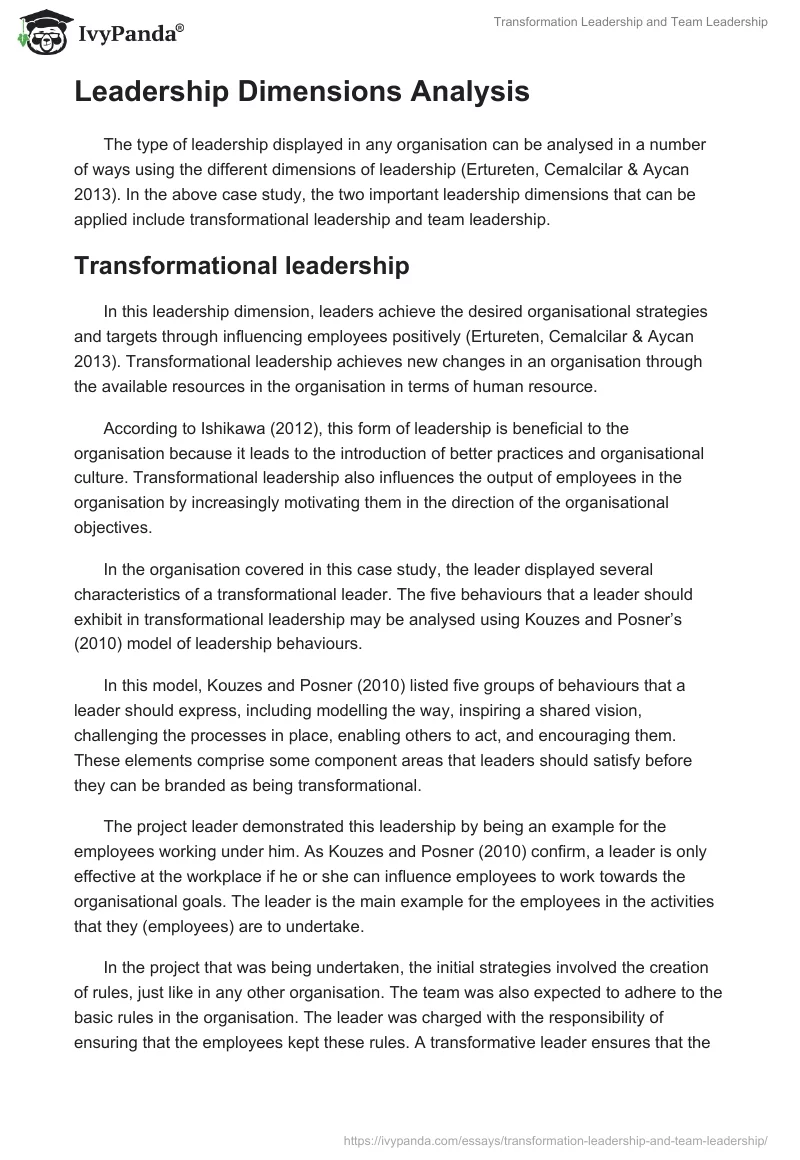 Transformation Leadership and Team Leadership. Page 4