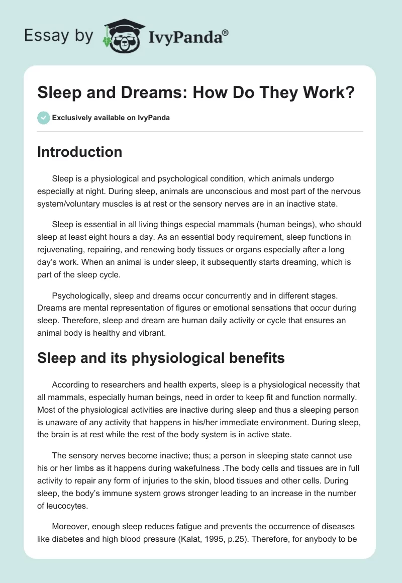 Sleep and Dreams: How Do They Work?. Page 1
