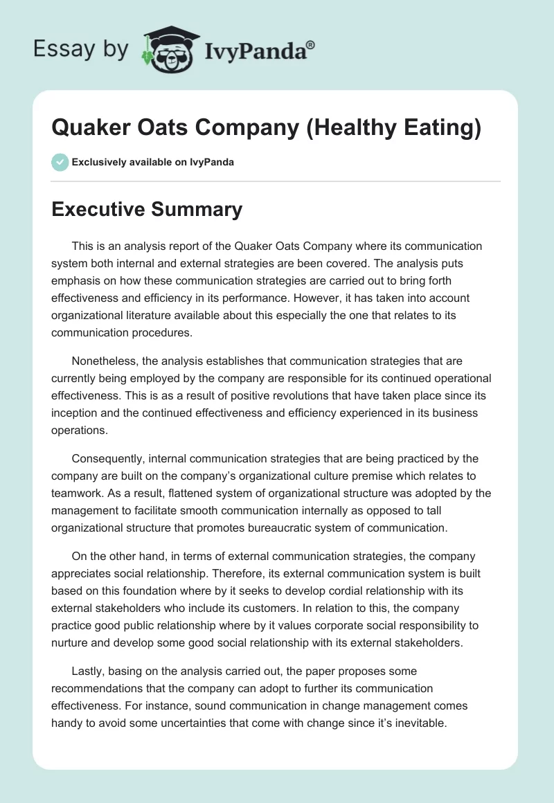Quaker Oats Company (Healthy Eating). Page 1