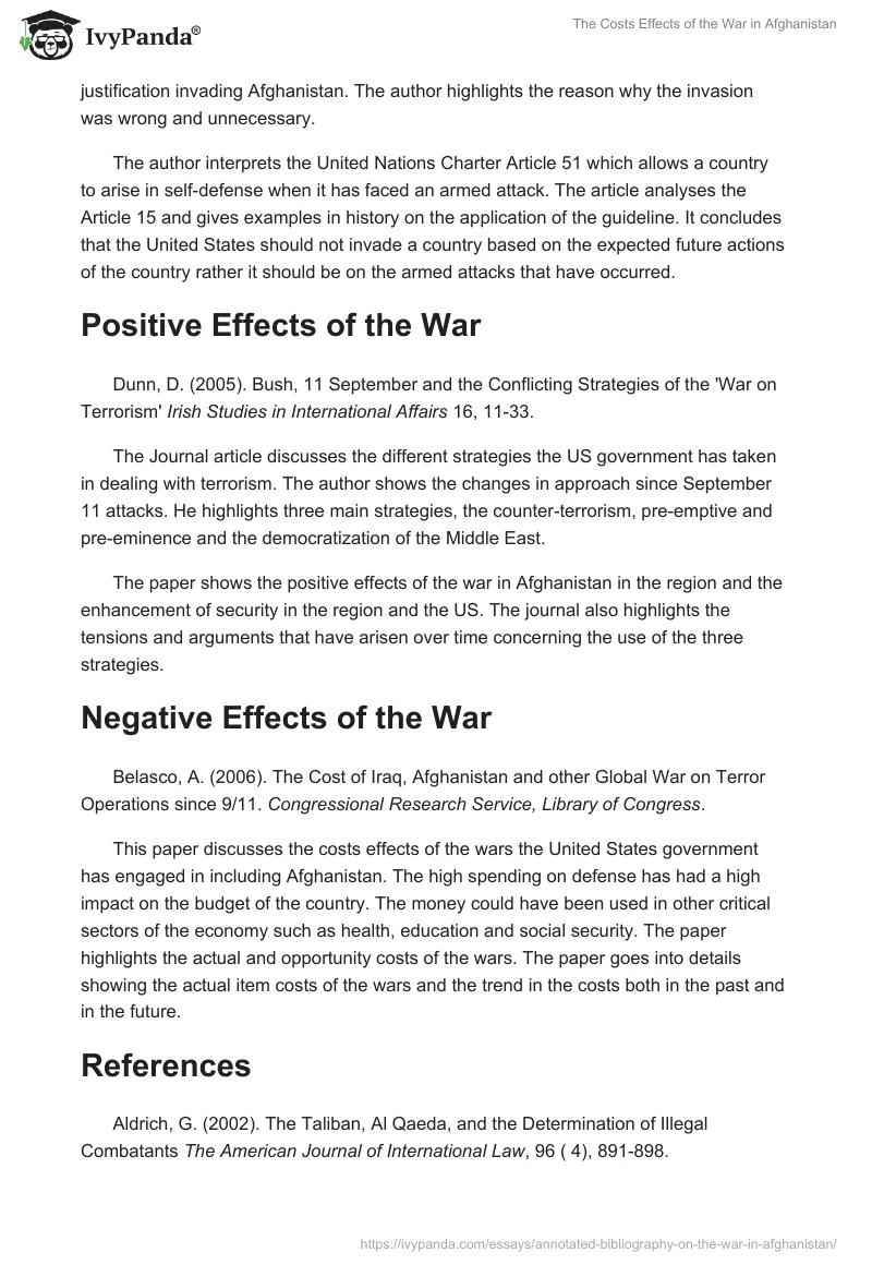 The Costs Effects of the War in Afghanistan. Page 2