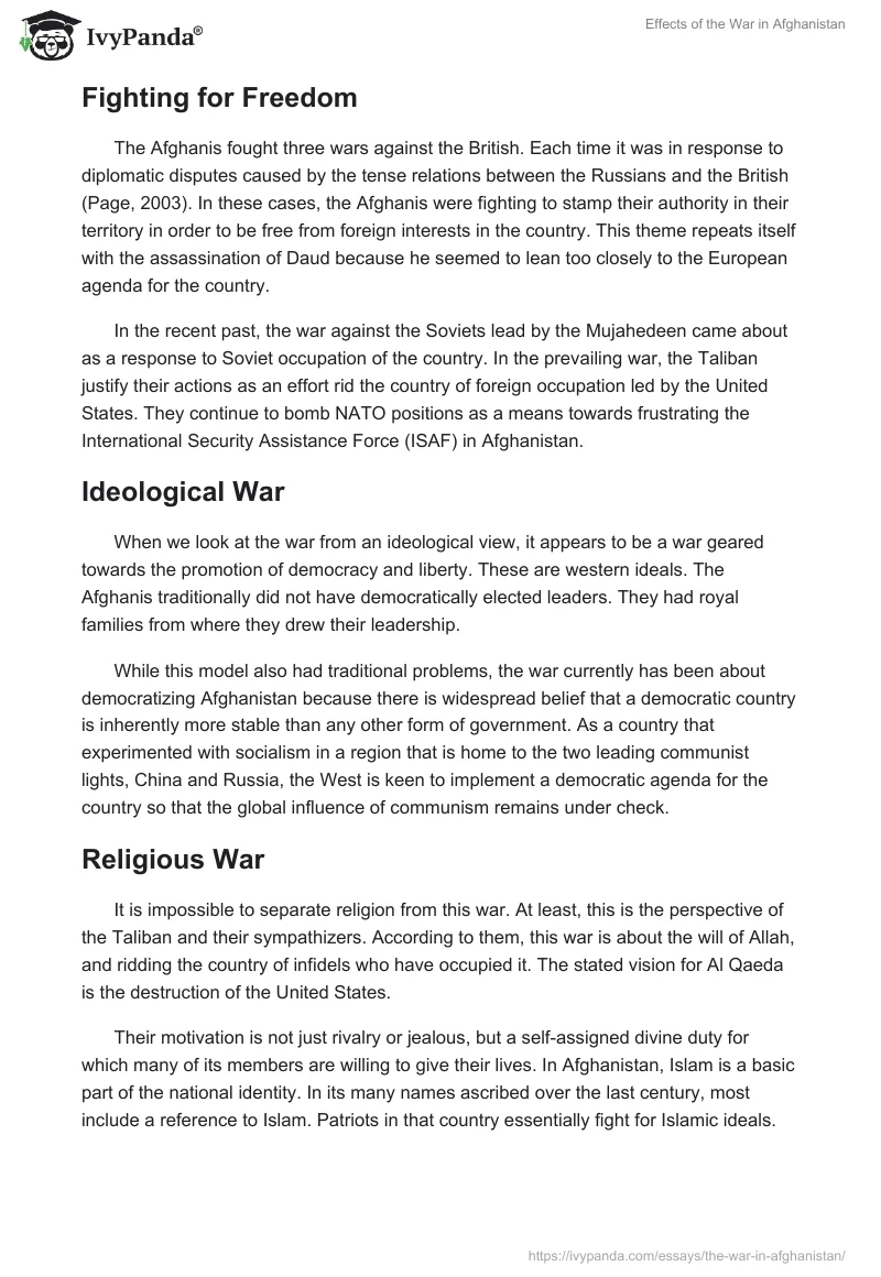 Effects of the War in Afghanistan. Page 5