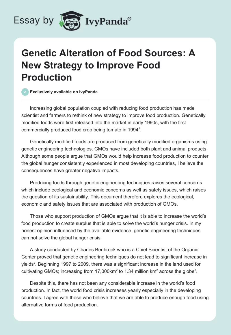 Genetic Alteration of Food Sources: A New Strategy to Improve Food Production. Page 1