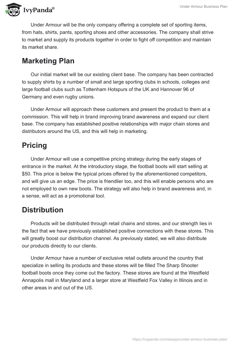 Under Armour Business Plan. Page 3