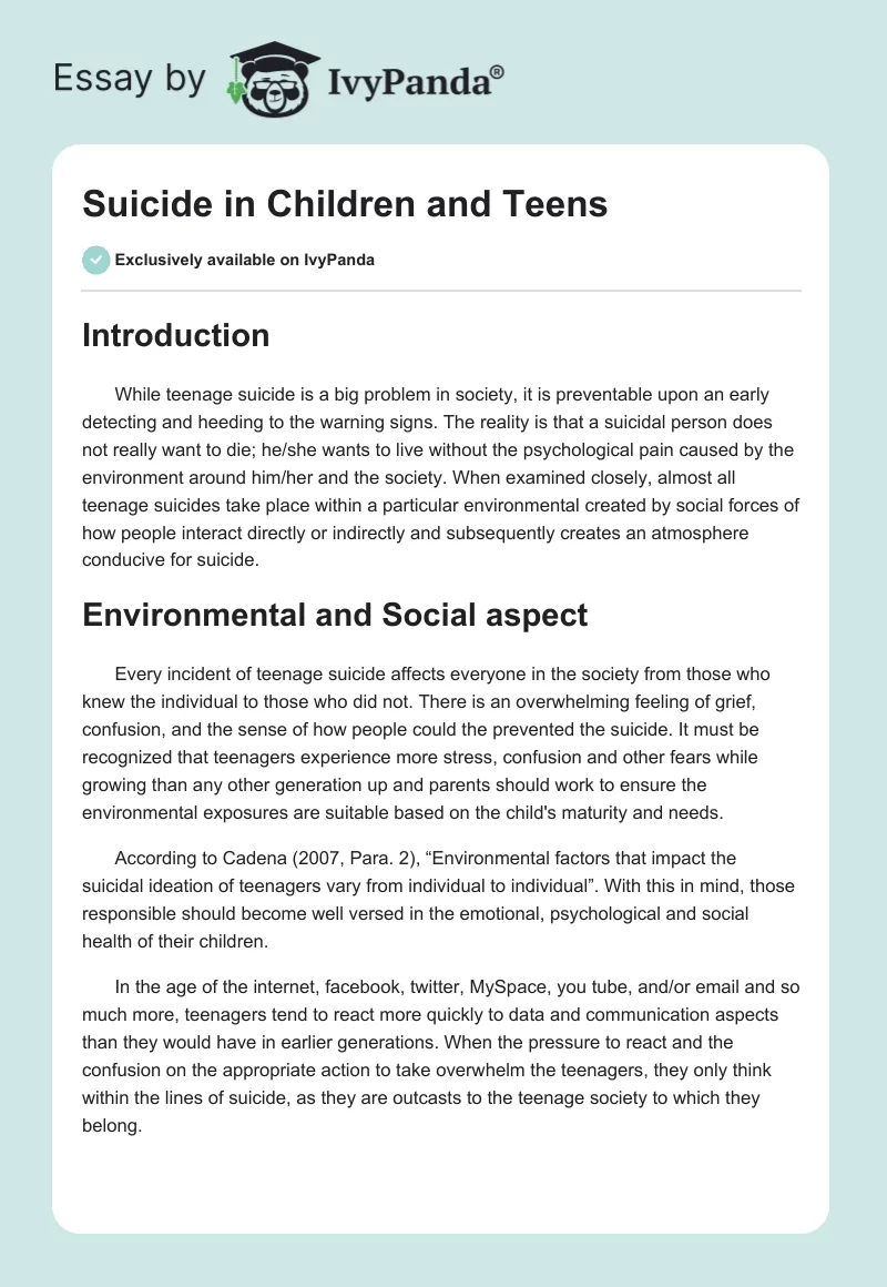 Suicide in Children and Teens. Page 1
