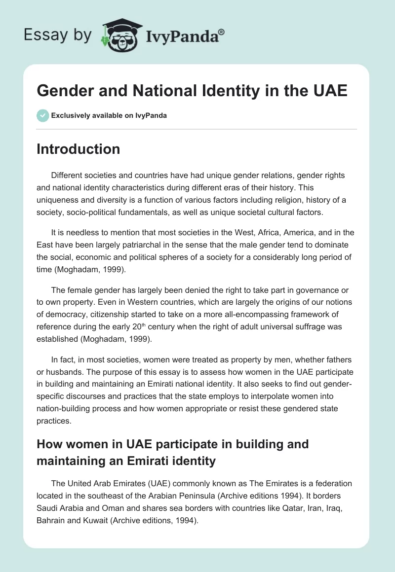 Gender and National Identity in the UAE. Page 1