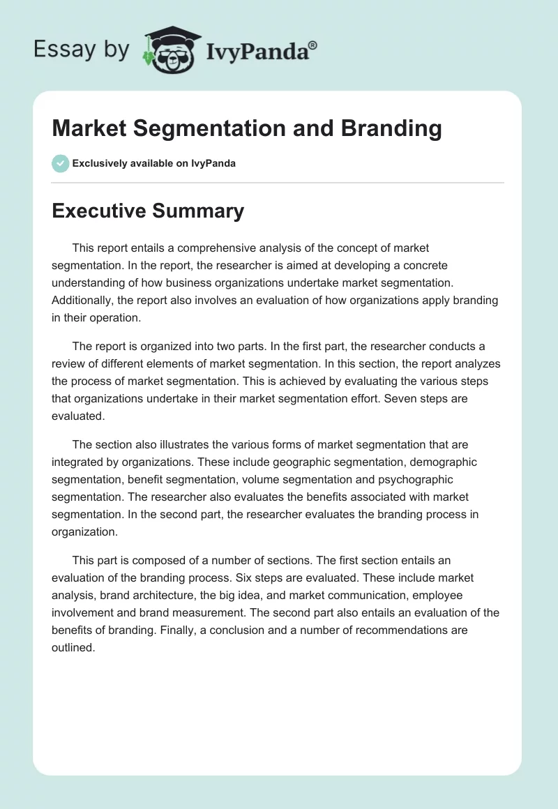 Market Segmentation and Branding. Page 1