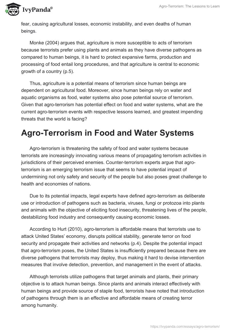 Agro-Terrorism: The Lessons to Learn. Page 2