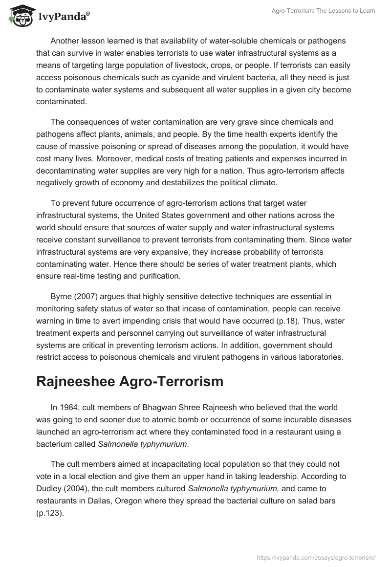 Agro-Terrorism: The Lessons to Learn. Page 5