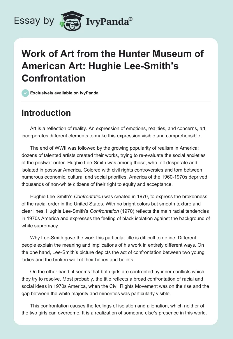 Work of Art from the Hunter Museum of American Art: Hughie Lee-Smith’s Confrontation. Page 1