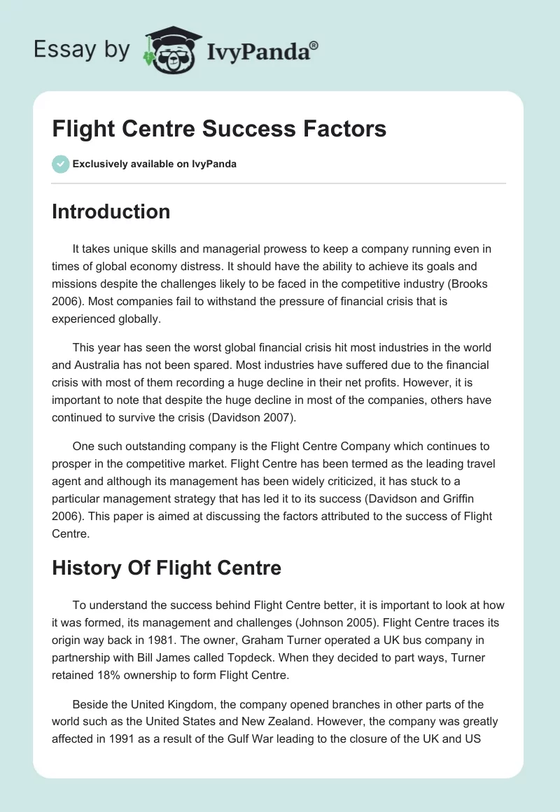 Flight Centre Success Factors. Page 1