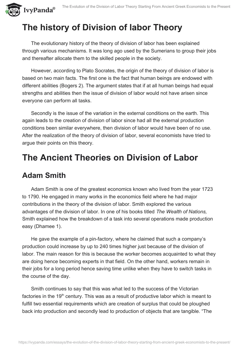 The Evolution of the Division of Labor Theory Starting From Ancient Greek Economists to the Present. Page 2