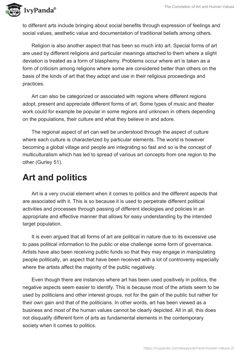 The Correlation of Art and Human Values. Page 2