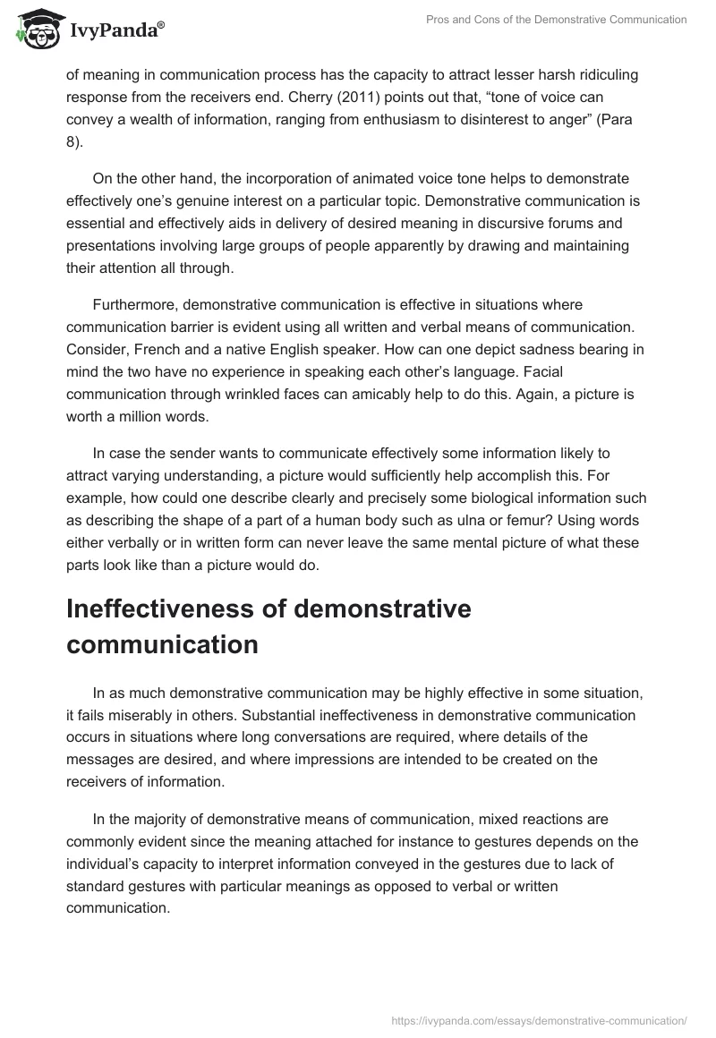 Pros and Cons of the Demonstrative Communication. Page 2