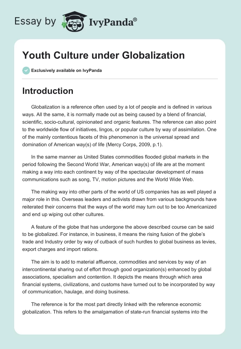 Youth Culture Under Globalization. Page 1