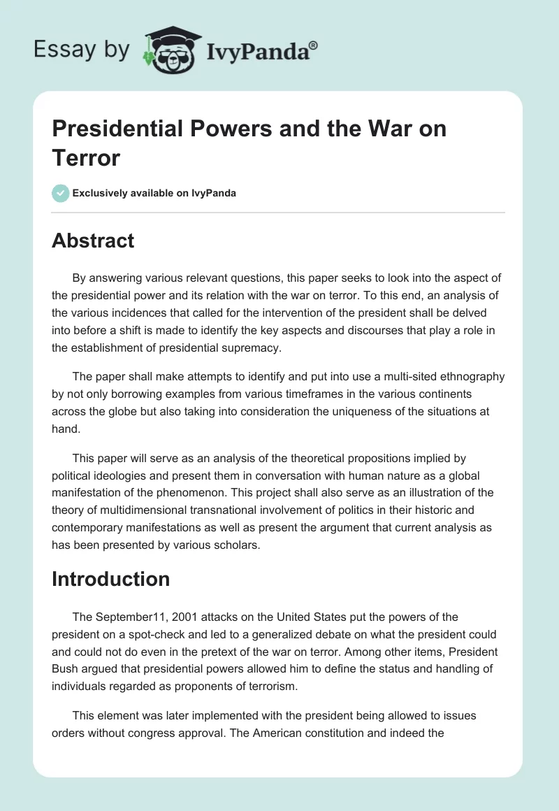 Presidential Powers and the War on Terror. Page 1